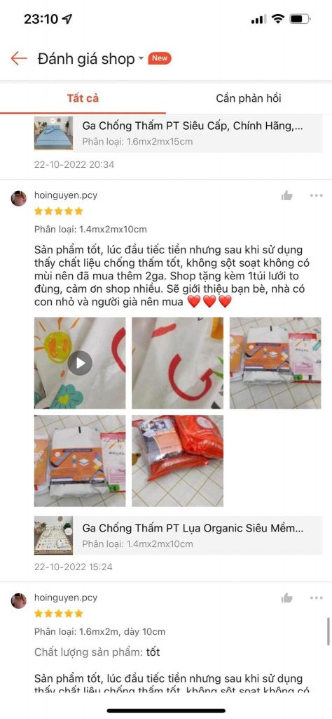 Khách đánh giá ga chống thấm PT trên shopee