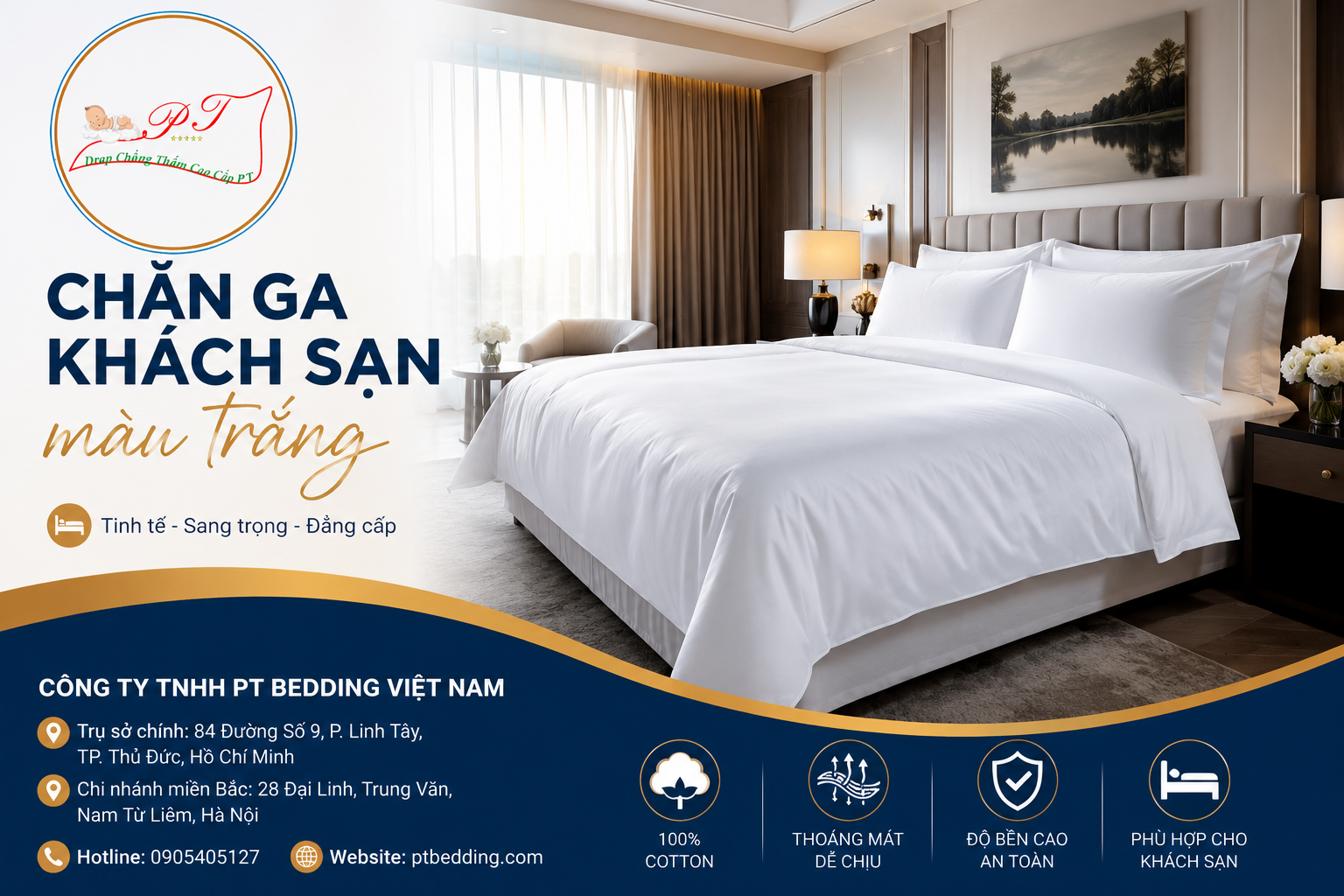 Chăn ga khách sạn màu trắng
