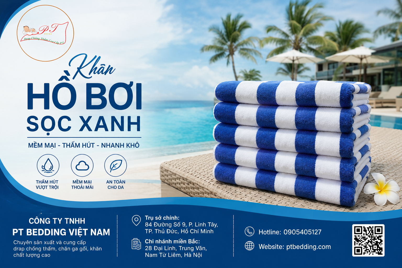 Khăn hồ bơi sọc xanh