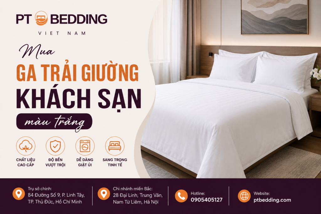 Mua ga trải giường khách sạn màu trắng