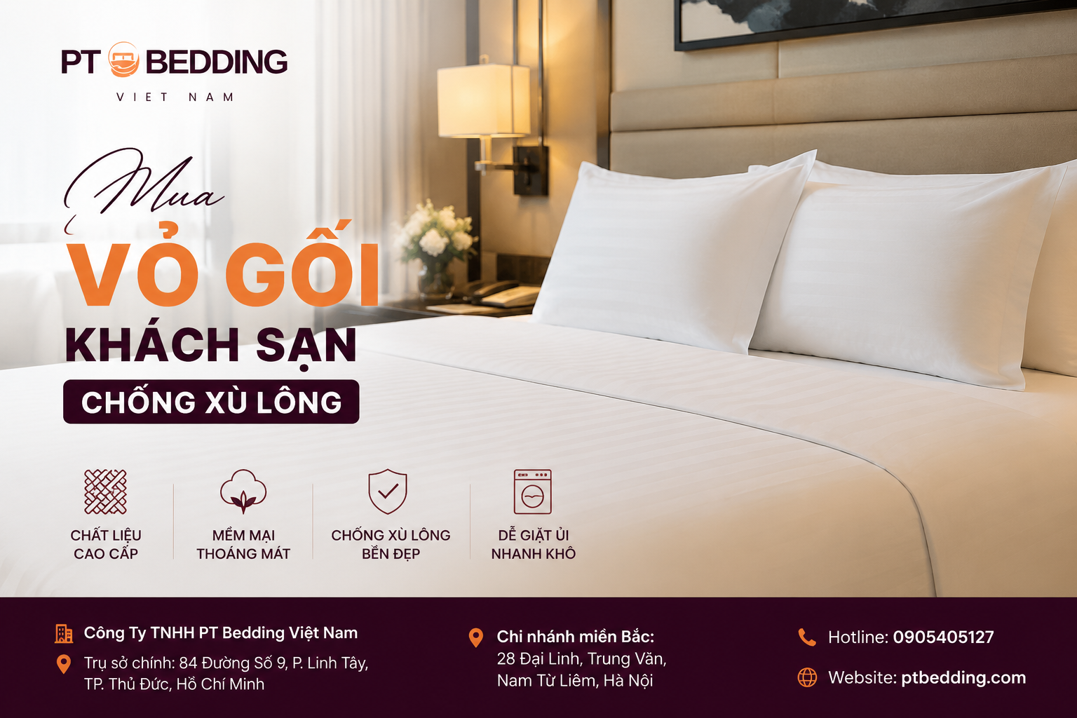 Mua vỏ gối khách sạn chống xù lông